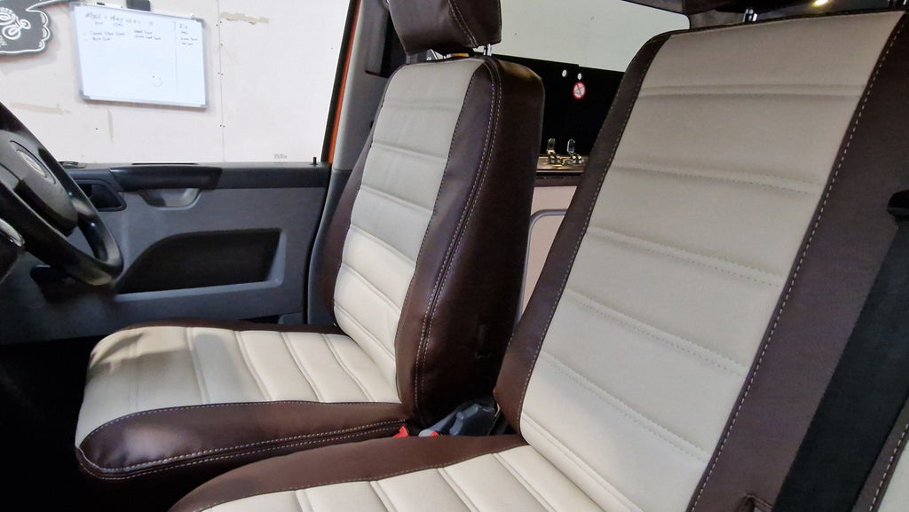 Scottish outdoor access 2019 Ford F-350 Super Duty Ria interior with tan brown leather seats