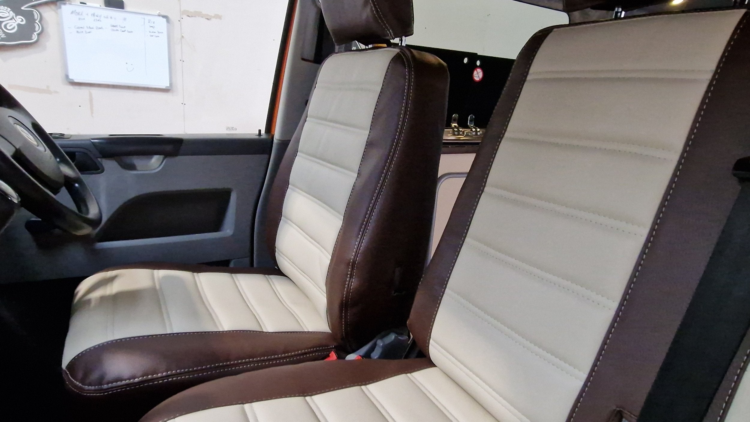 Scottish outdoor access 2019 Ford F-350 Super Duty Ria interior with tan brown leather seats