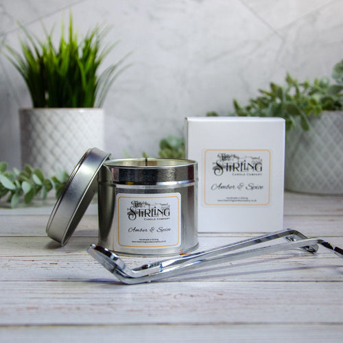 Amber &amp; Spice – Reisekerze im Metalldöschen – Holzdocht
